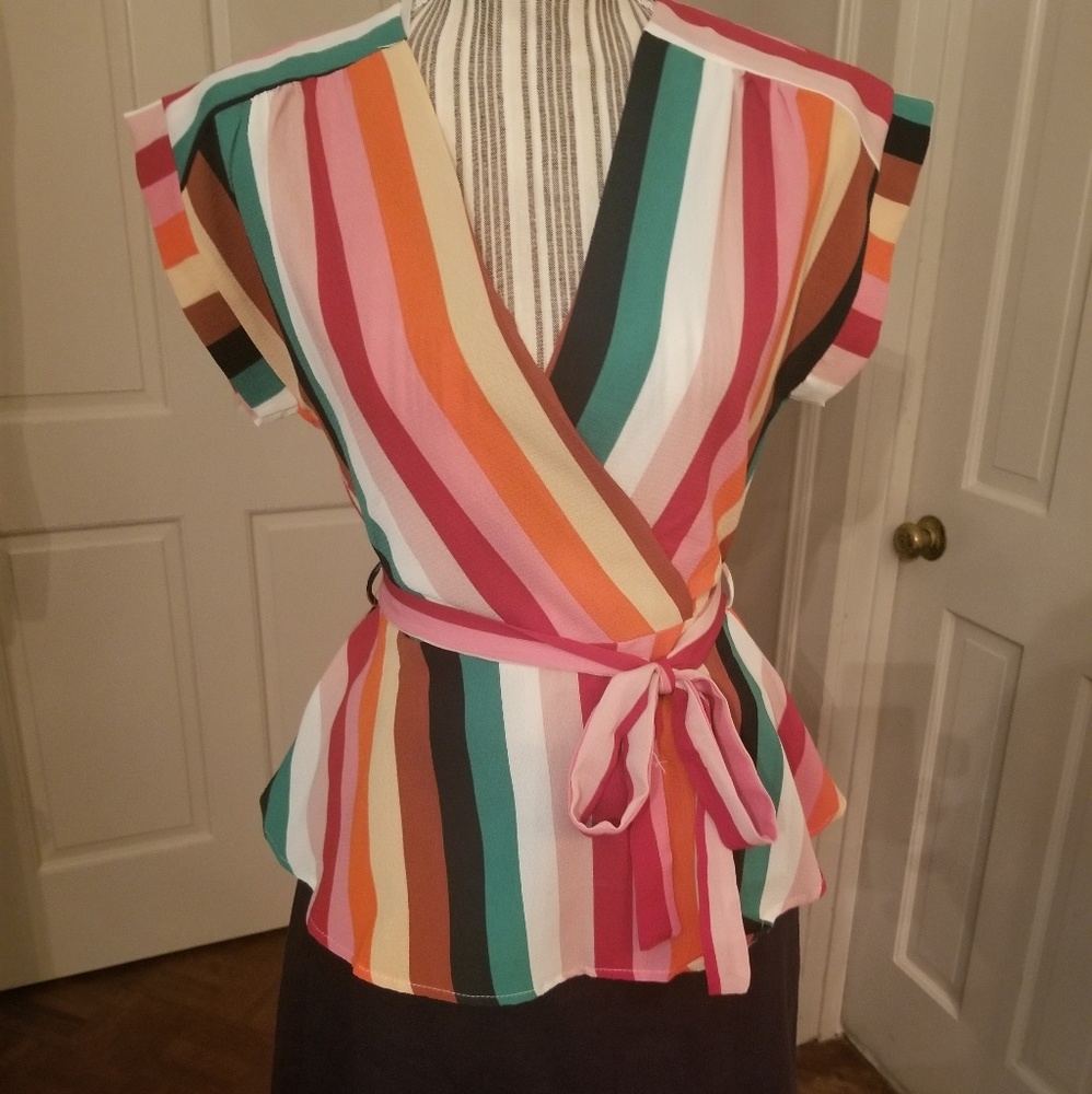 Darling, multi-color wrap inspired top with sash - Picture 3 of 5